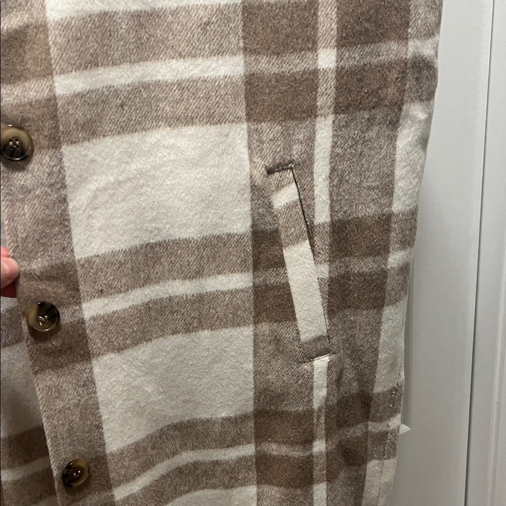 Ashley By 26 International Plaid long Vest in Brown and Cream - Picture 3 of 6